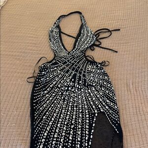 Elegant Black and White Halter Dress
